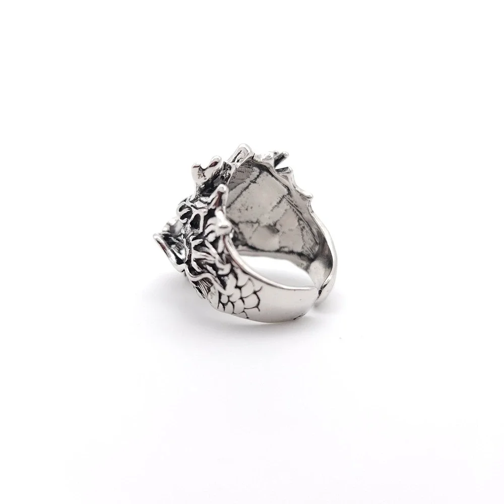 Gothic Dragon Head Ring Silver Plated Adjustable Fantasy Unisex Jewelry‎